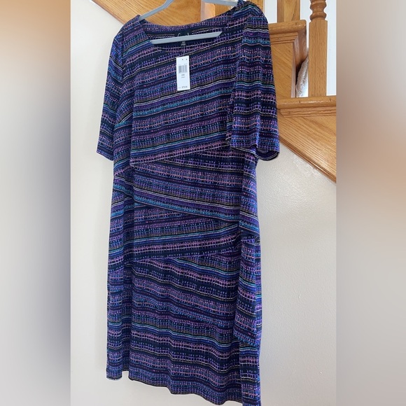 Women’s Dress Plus Size 20W CONNECTED APPAREL Purple Multi Short Sleeves Strechy - Picture 7 of 8